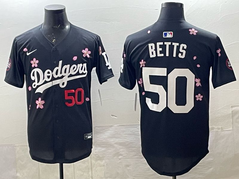 Men 2025 Nike Los Angeles Dodgers #50 Betts Black Game MLB Jersey 014